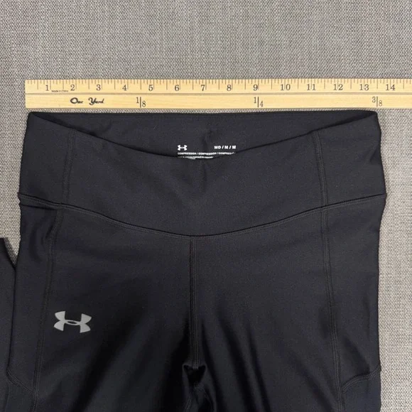 Under Armour Run HeatGear Leggings Women Medium Black Compression Athletic Pants - Picture 4 of 7